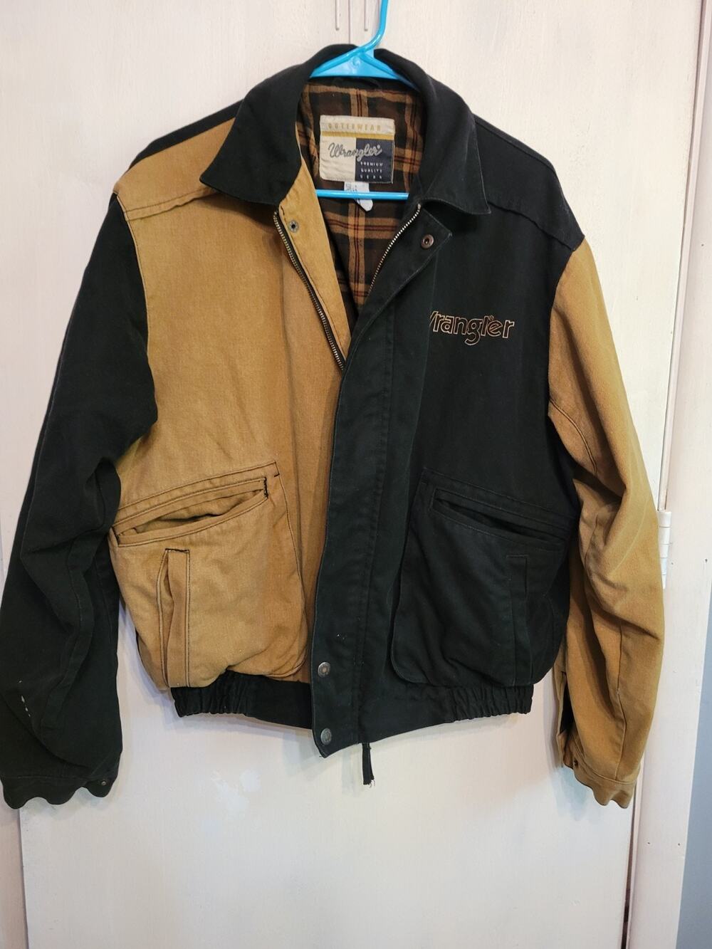vintage Wrangler half black and half tan jacket Large Retro